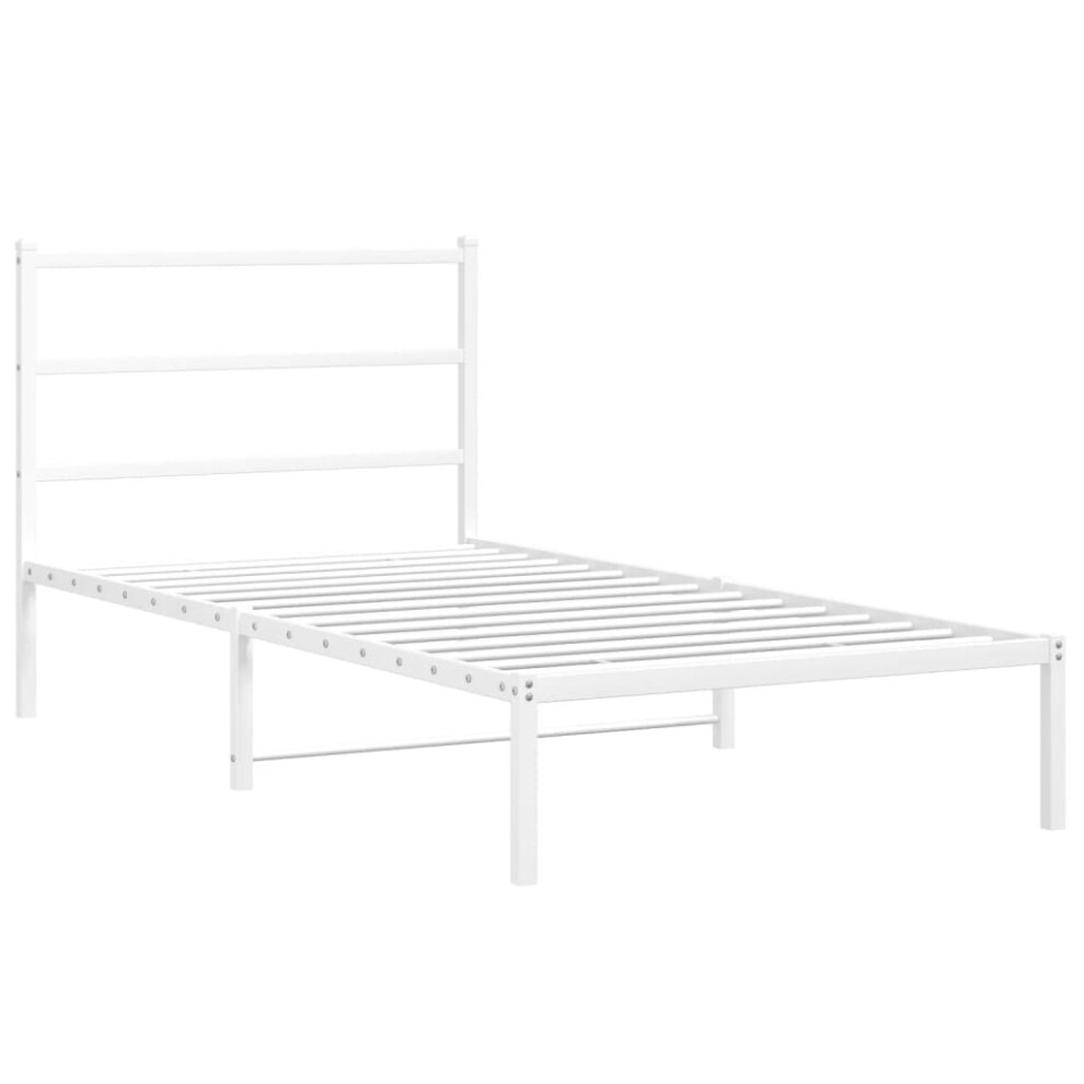 vidaXL Metal Bed Frame with Headboard Mattress Foundation White 107x203 cm