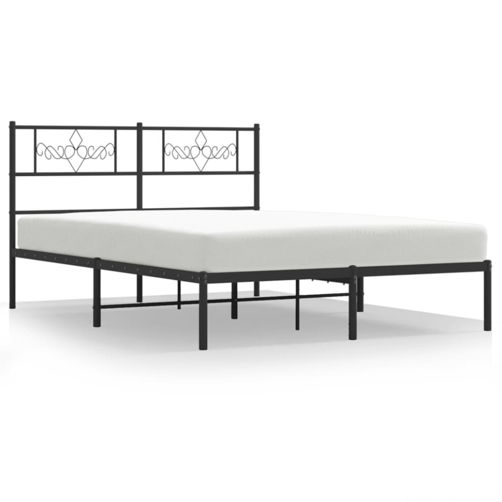 vidaXL Metal Bed Frame Mattress Foundation with Headboard Black 160x200 cm