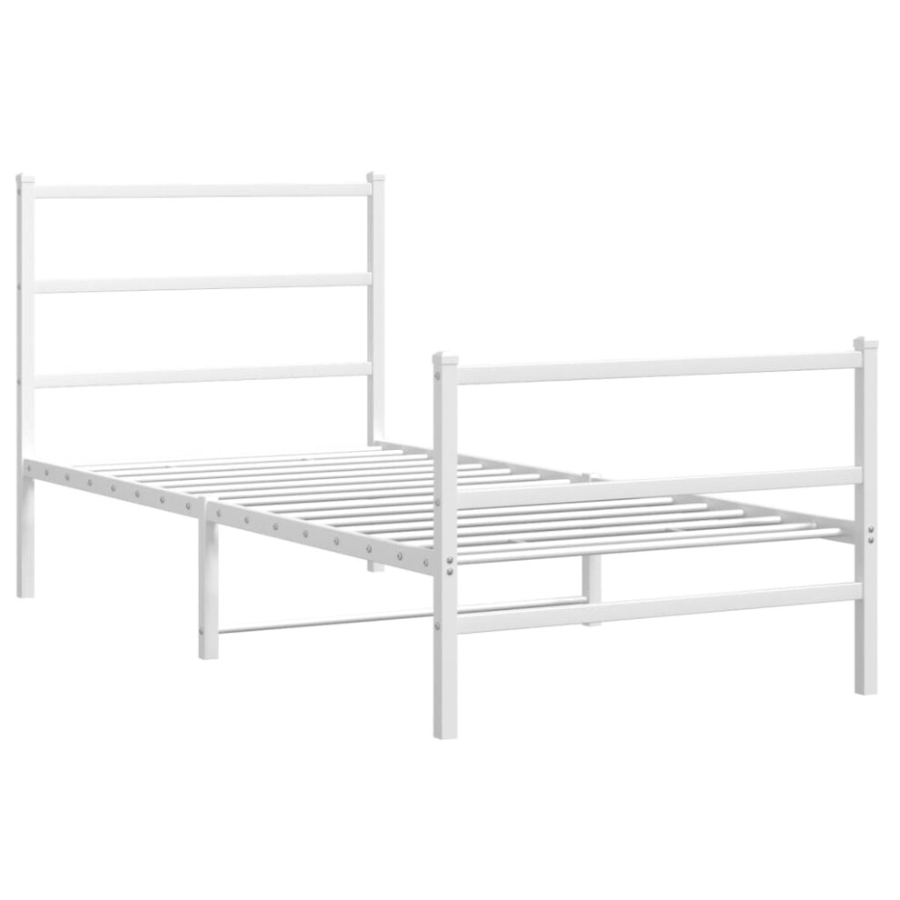 vidaXL Metal Bed Frame with Headboard and Footboard Bed BaseÃÂ White 90x200 cm