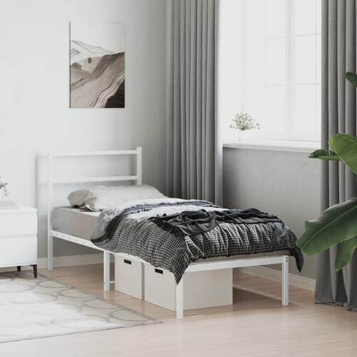 VidaXL vidaXL Metal Bed Frame with Headboard Bed Base White 75x190 cm Small Single 2