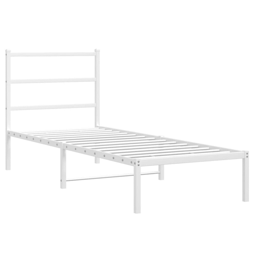 vidaXL Metal Bed Frame with Headboard Bed Base White 75x190 cm Small Single