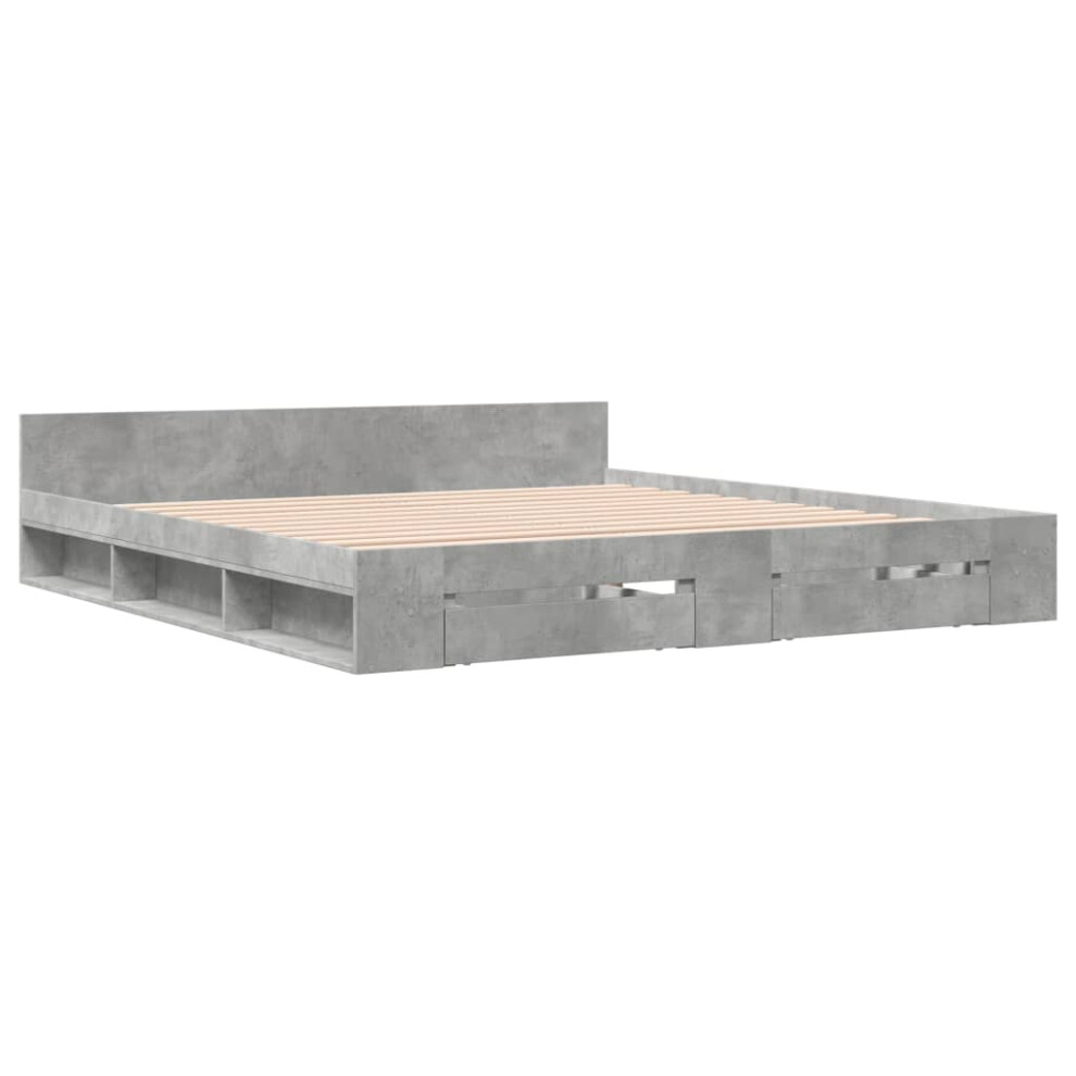 (concrete grey, 200 X 200 cm) vidaXL Bed Frame With Drawers Bed Base Smoked Oak 200x200 Cm Engineered Wood