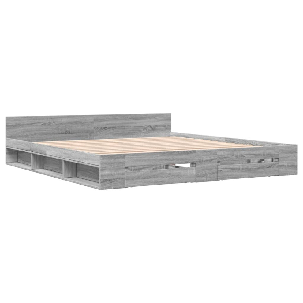Vidaxl (Grey Sonoma, 200 X 200 Cm) Bed Frame With Drawers Bed Base Smoked Oak 200X200 Cm Engineered Wood