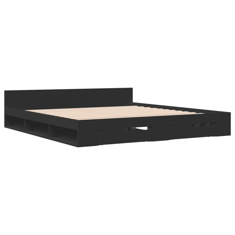 (black, 180 x 200 cm) vidaXL Bed Frame with Drawers Bed Base Smoked Oak 200x200 cm Engineered Wood