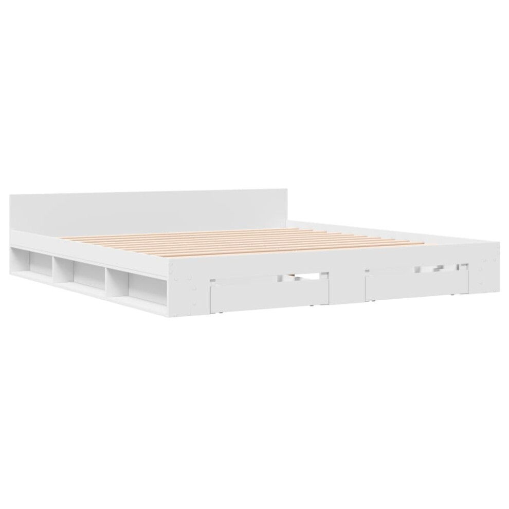 (white, 180 x 200 cm) vidaXL Bed Frame with Drawers Bed Base Smoked Oak 200x200 cm Engineered Wood