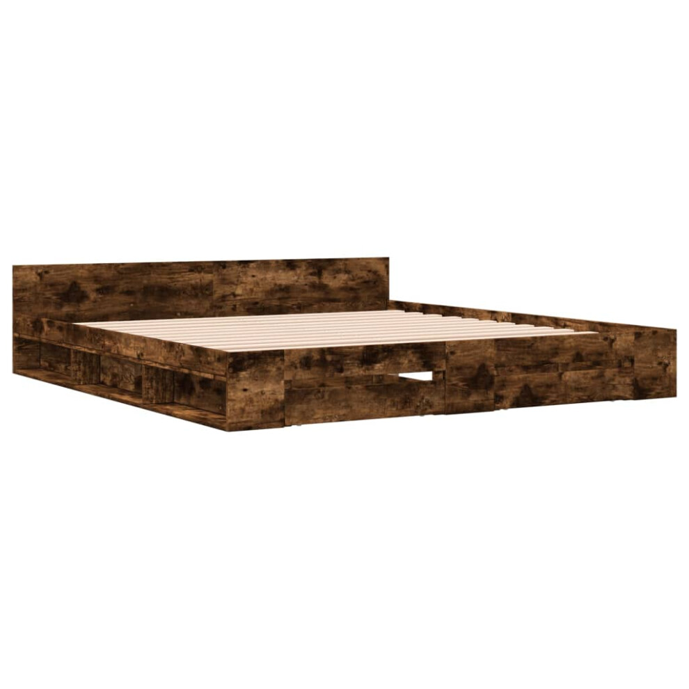 Vidaxl (Smoked Oak, 180 X 200 Cm) Bed Frame With Drawers Bed Base Smoked Oak 200X200 Cm Engineered Wood