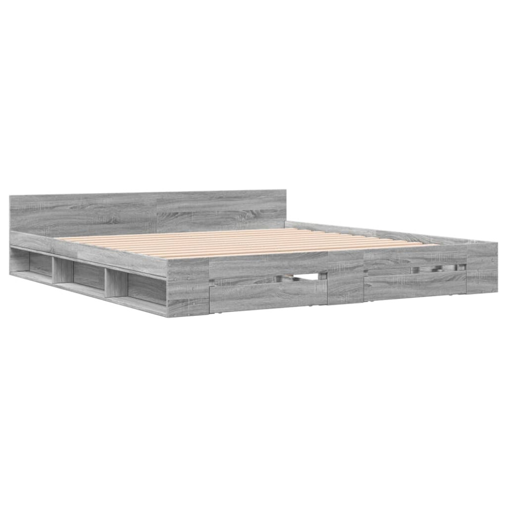 Vidaxl (Grey Sonoma, 180 X 200 Cm) Bed Frame With Drawers Bed Base Smoked Oak 200X200 Cm Engineered Wood