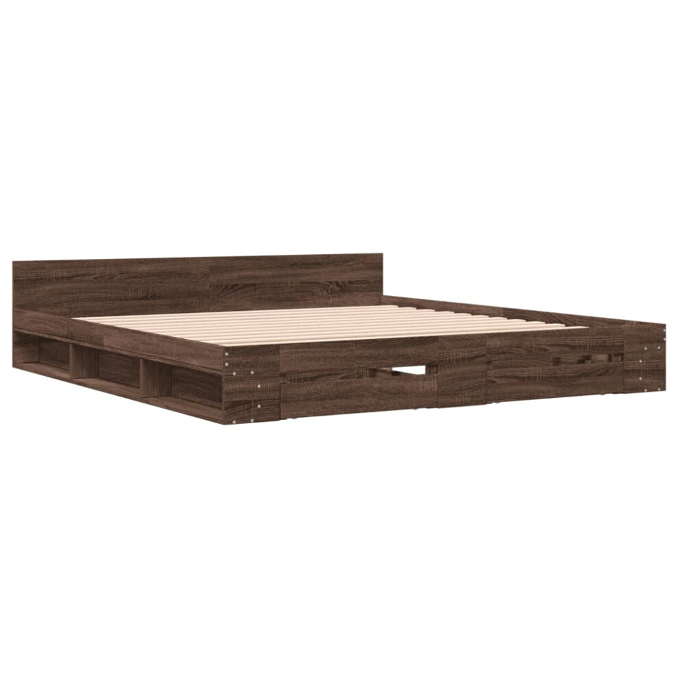 Vidaxl (Brown Oak, 180 X 200 Cm) Bed Frame With Drawers Bed Base Smoked Oak 200X200 Cm Engineered Wood