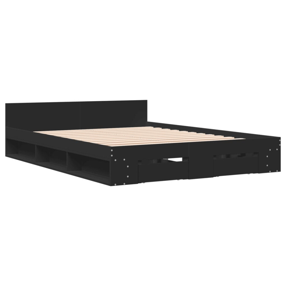 (black, 160 x 200 cm) vidaXL Bed Frame with Drawers Bed Base Smoked Oak 200x200 cm Engineered Wood