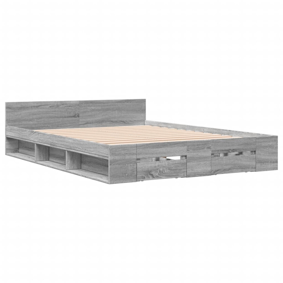 Vidaxl (Grey Sonoma, 160 X 200 Cm) Bed Frame With Drawers Bed Base Smoked Oak 200X200 Cm Engineered Wood