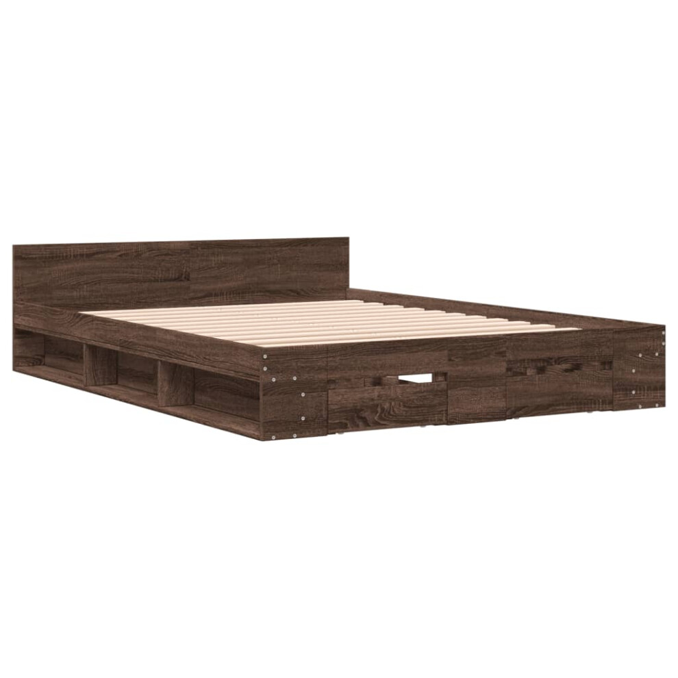 Vidaxl (Brown Oak, 160 X 200 Cm) Bed Frame With Drawers Bed Base Smoked Oak 200X200 Cm Engineered Wood