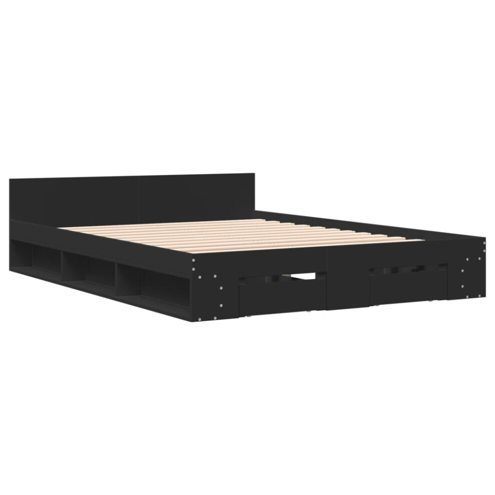 (black, 150 x 200 cm) vidaXL Bed Frame with Drawers Bed Base Smoked Oak 200x200 cm Engineered Wood