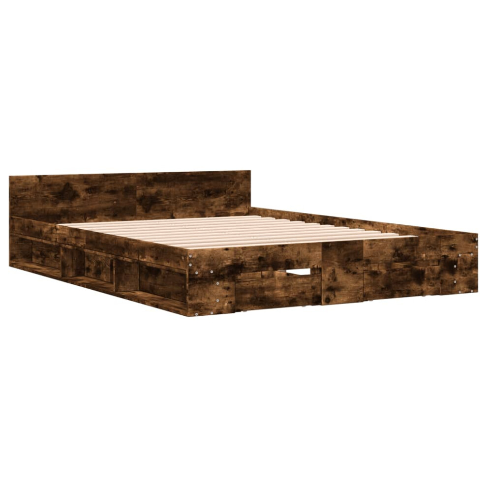 Vidaxl (Smoked Oak, 140 X 200 Cm) Bed Frame With Drawers Bed Base Smoked Oak 200X200 Cm Engineered Wood