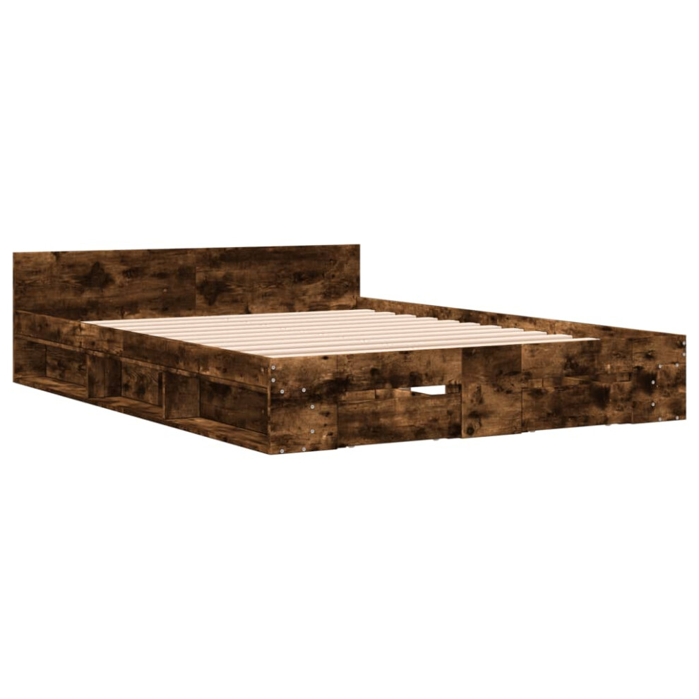 (smoked oak, 140 x 200 cm) vidaXL Bed Frame with Drawers Bed Base Smoked Oak 200x200 cm Engineered Wood