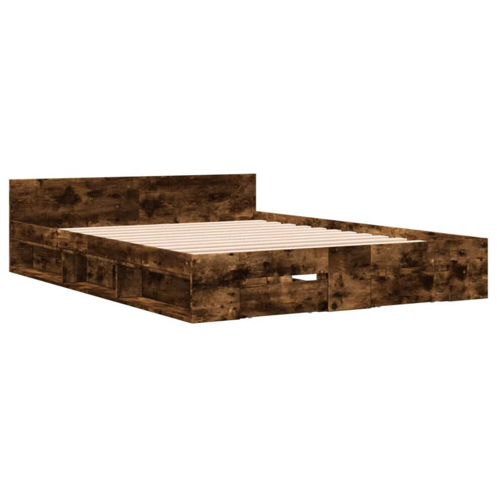 (smoked oak, 120 x 200 cm) vidaXL Bed Frame with Drawers Bed Base Smoked Oak 200x200 cm Engineered Wood