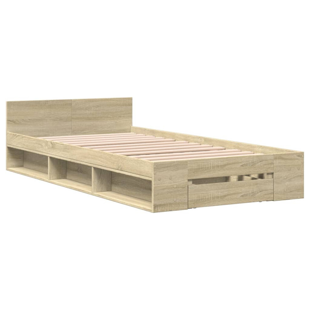 (sonoma oak, 90 x 190 cm) vidaXL Bed Frame with Drawers Bed Base Smoked Oak 200x200 cm Engineered Wood