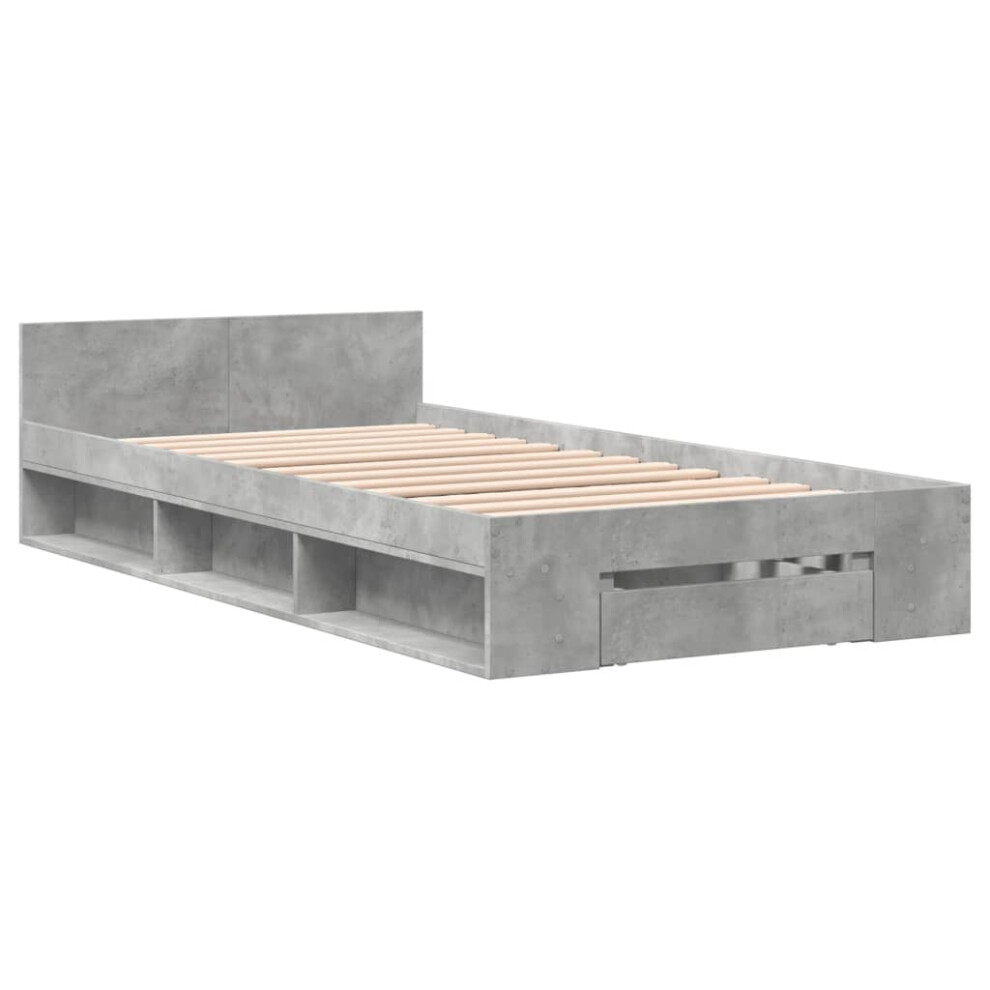 Vidaxl (Concrete Grey, 90 X 200 Cm) Bed Frame With Drawers Bed Base Smoked Oak 200X200 Cm Engineered Wood