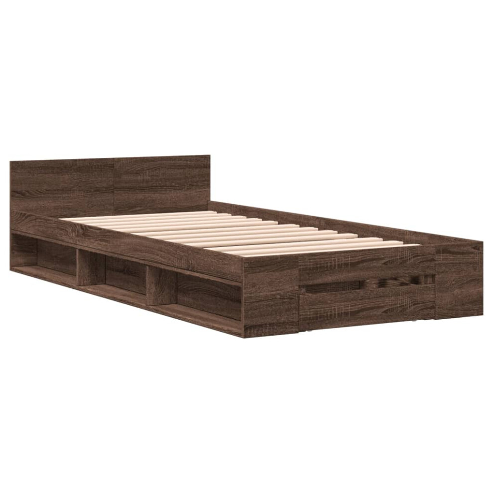 (brown oak, 90 x 200 cm) vidaXL Bed Frame with Drawers Bed Base Smoked Oak 200x200 cm Engineered Wood