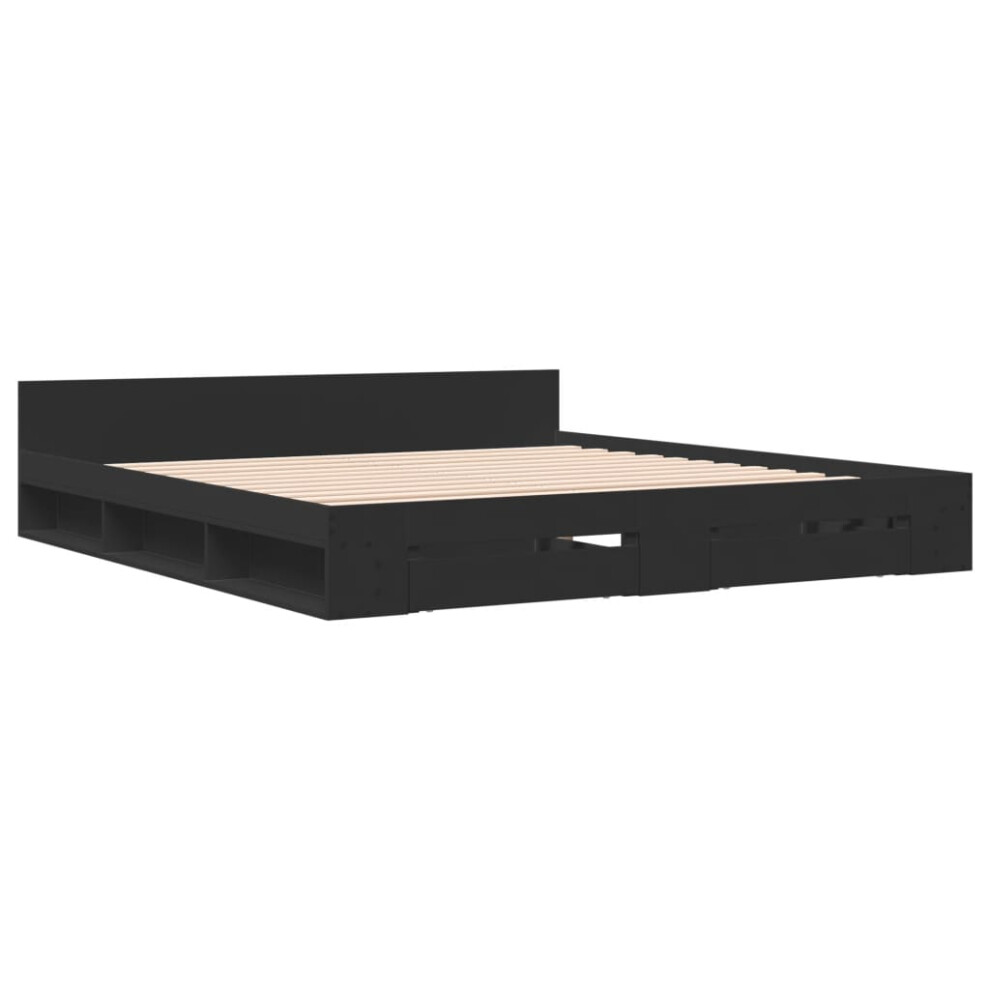 (black, 200 x 200 cm) vidaXL Bed Frame with Drawers Bed Base Smoked Oak 200x200 cm Engineered Wood