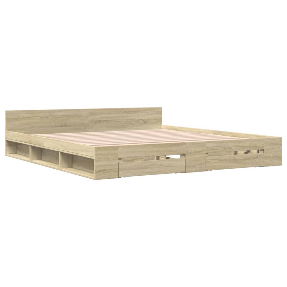 (sonoma oak, 200 x 200 cm) vidaXL Bed Frame with Drawers Bed Base Smoked Oak 200x200 cm Engineered Wood