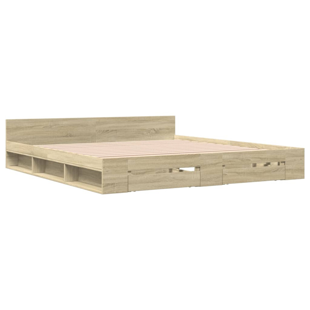 (sonoma oak, 180 x 200 cm) vidaXL Bed Frame with Drawers Bed Base Smoked Oak 200x200 cm Engineered Wood