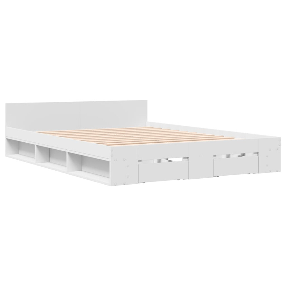 Vidaxl (White, 135 X 190 Cm) Bed Frame With Drawers Bed Base Smoked Oak 200X200 Cm Engineered Wood