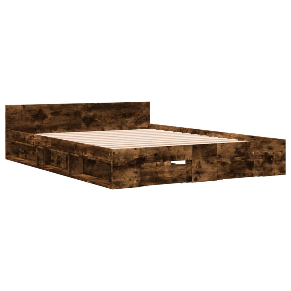 Vidaxl (Smoked Oak, 120 X 190 Cm) Bed Frame With Drawers Bed Base Smoked Oak 200X200 Cm Engineered Wood