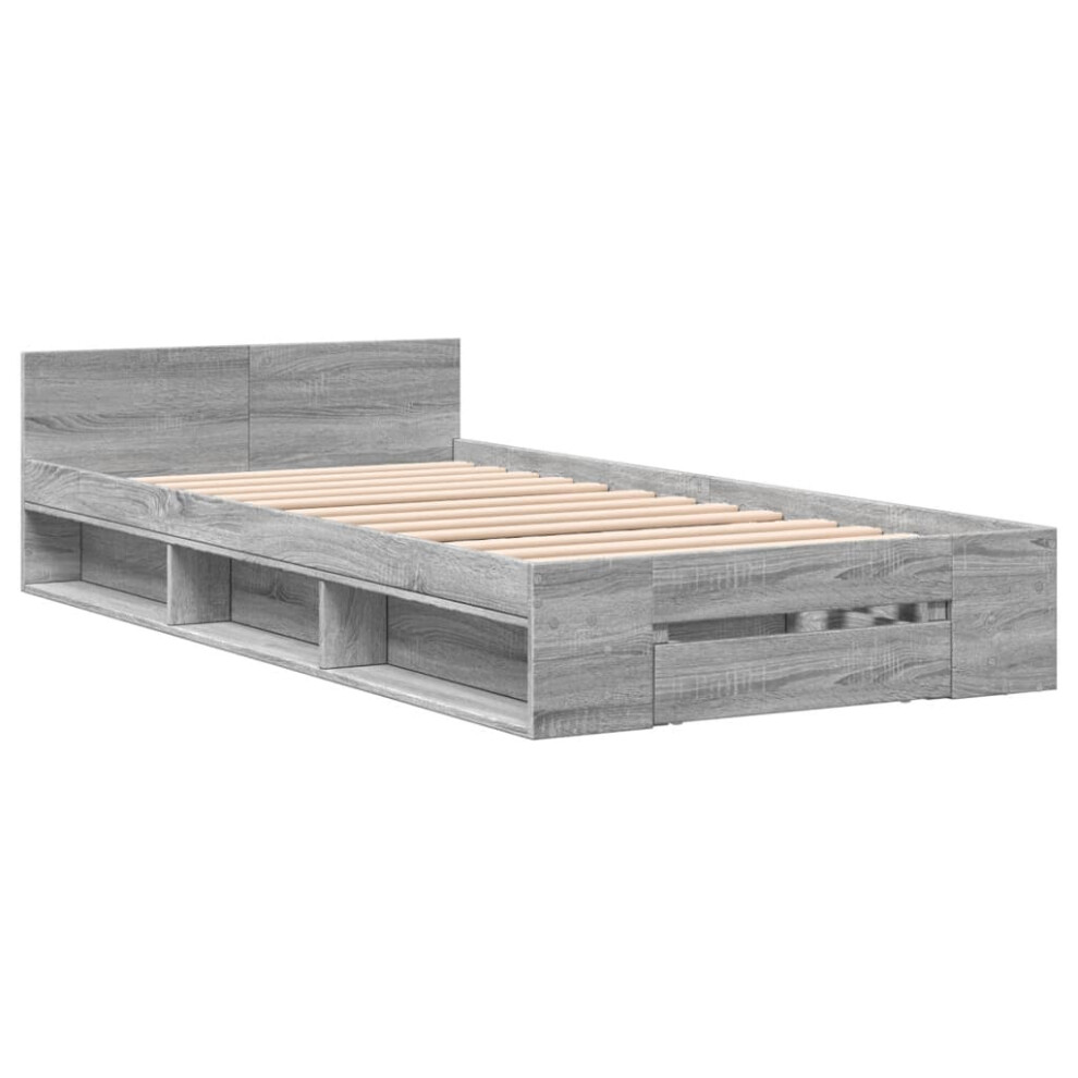 Vidaxl (Grey Sonoma, 90 X 190 Cm) Bed Frame With Drawers Bed Base Smoked Oak 200X200 Cm Engineered Wood