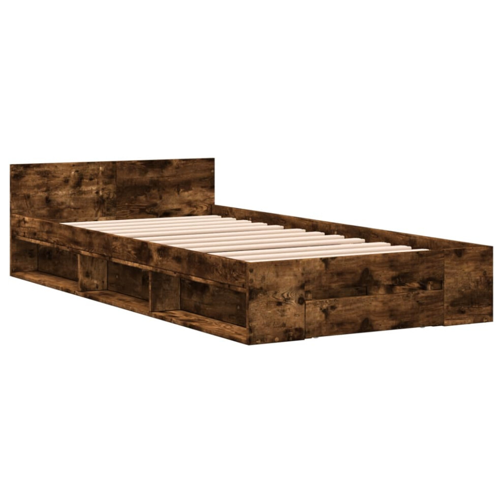 Vidaxl (Smoked Oak, 100 X 200 Cm) Bed Frame With Drawers Bed Base Smoked Oak 200X200 Cm Engineered Wood