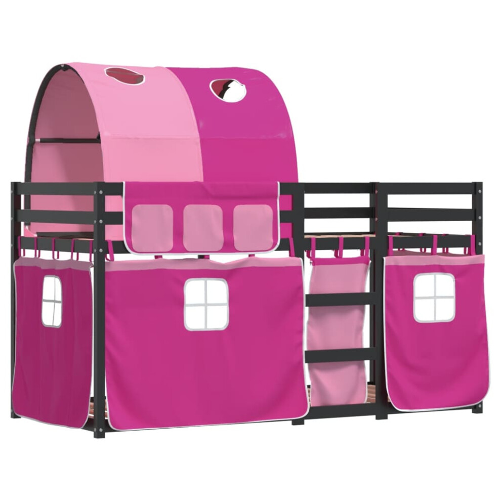 vidaXL Bunk Bed with Curtains Kids Twin Sleeper Pink 90x190 cm Solid Wood Pine