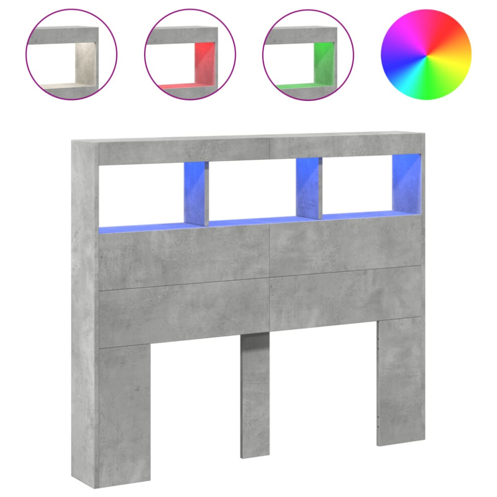 Vidaxl Headboard Cabinet With Led Bed Headboard Concrete Grey 120X17x102 Cm