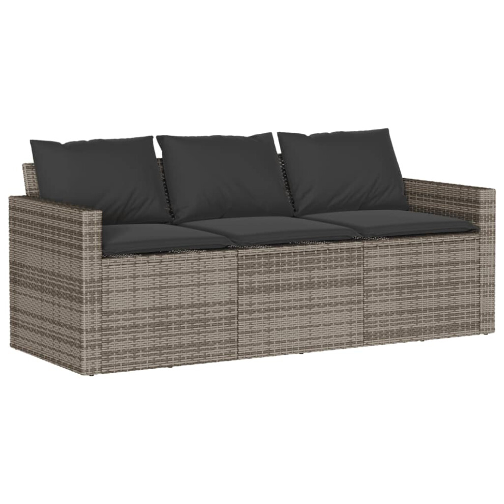 vidaXL Garden Sofa with Cushions 3-Seater Outdoor Sofa Couch Grey Poly Rattan