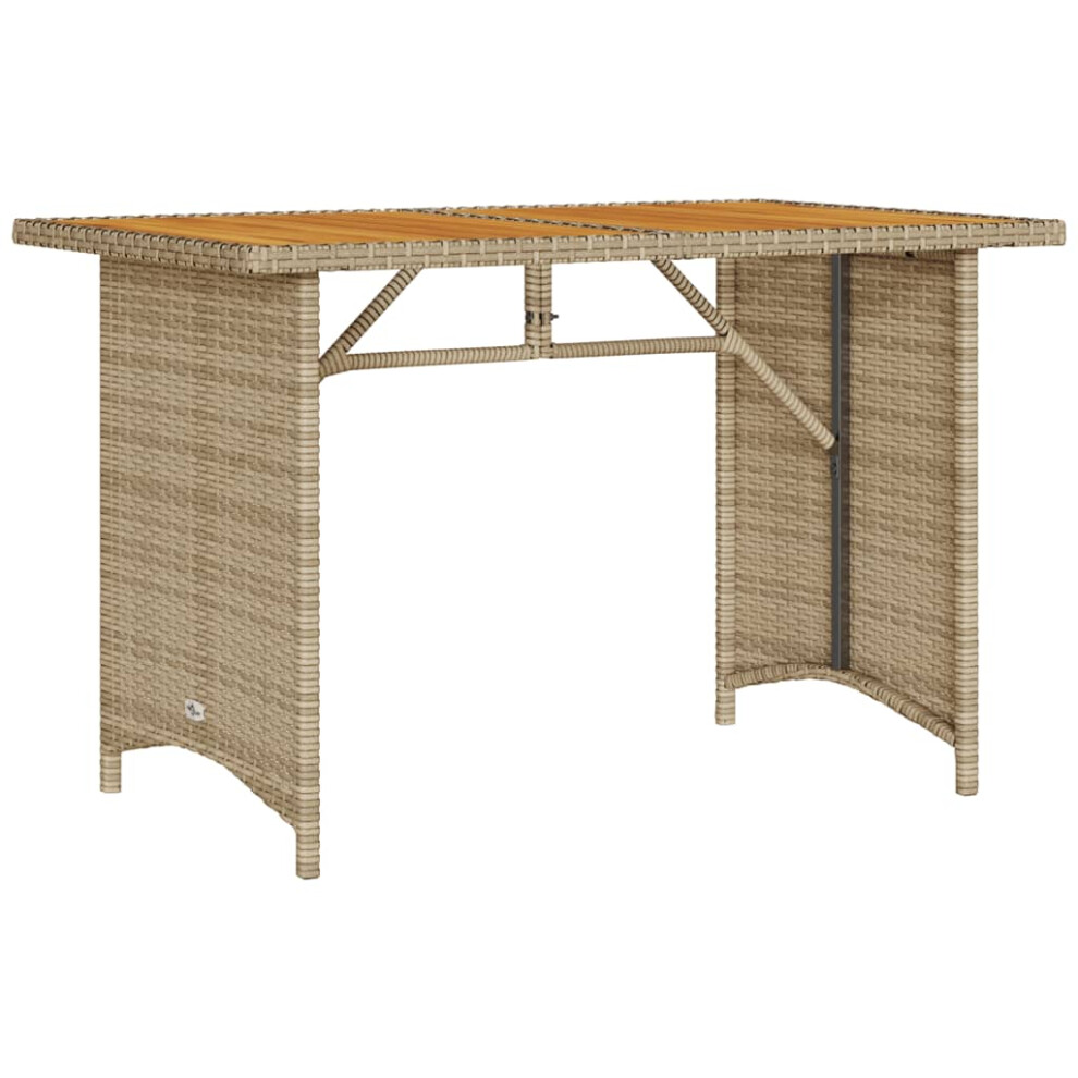 vidaXL Garden Table with Wooden Top Outdoor Dining Table Beige Poly Rattan