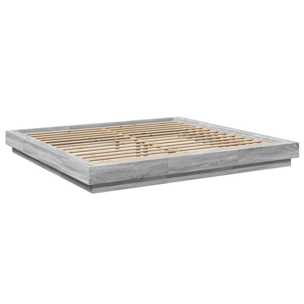 (grey sonoma, 200 x 200 cm) vidaXL Bed Frame and LED Lights Bed Base Mattress Foundation Engineered Wood