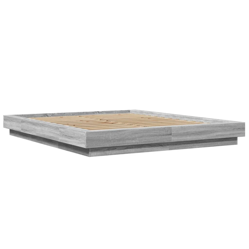 (grey sonoma, 160 x 200 cm) vidaXL Bed Frame and LED Lights Bed Base Mattress Foundation Engineered Wood