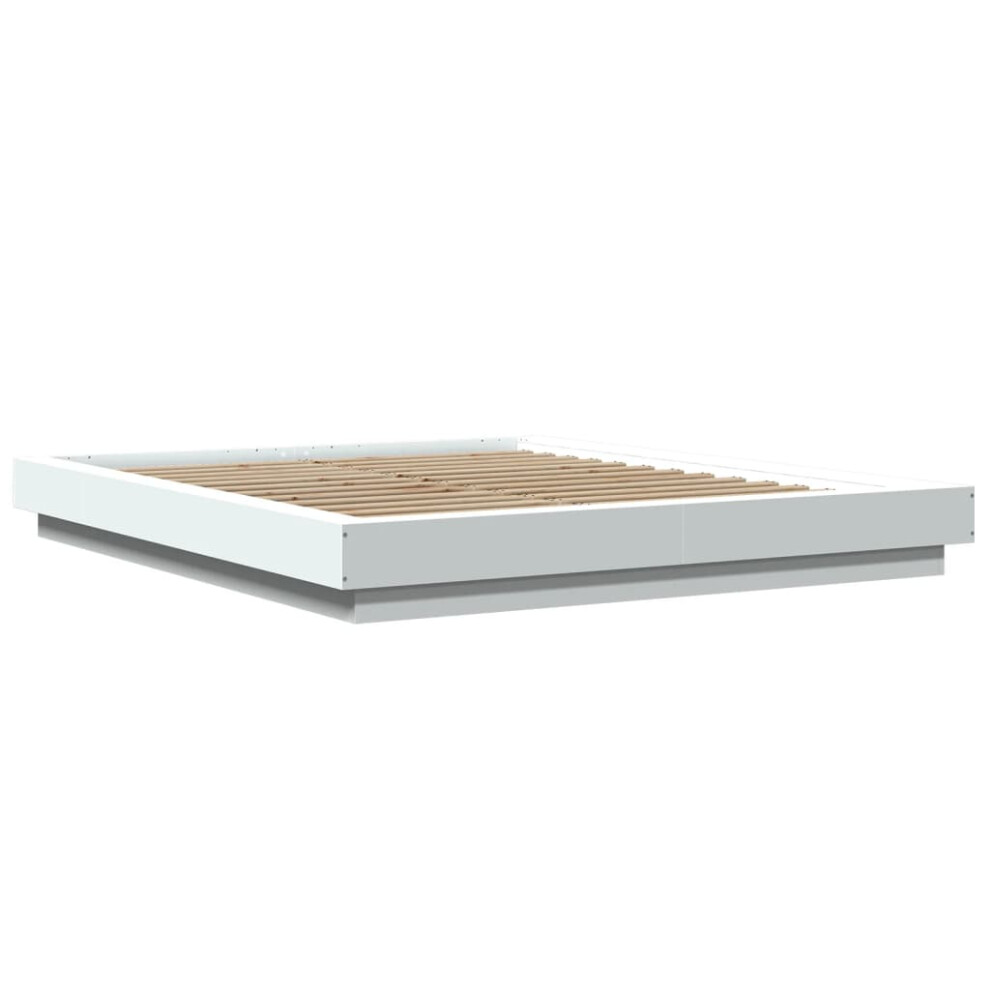 Vidaxl (White, 150 X 200 Cm) Bed Frame And Led Lights Bed Base Mattress Foundation Engineered Wood