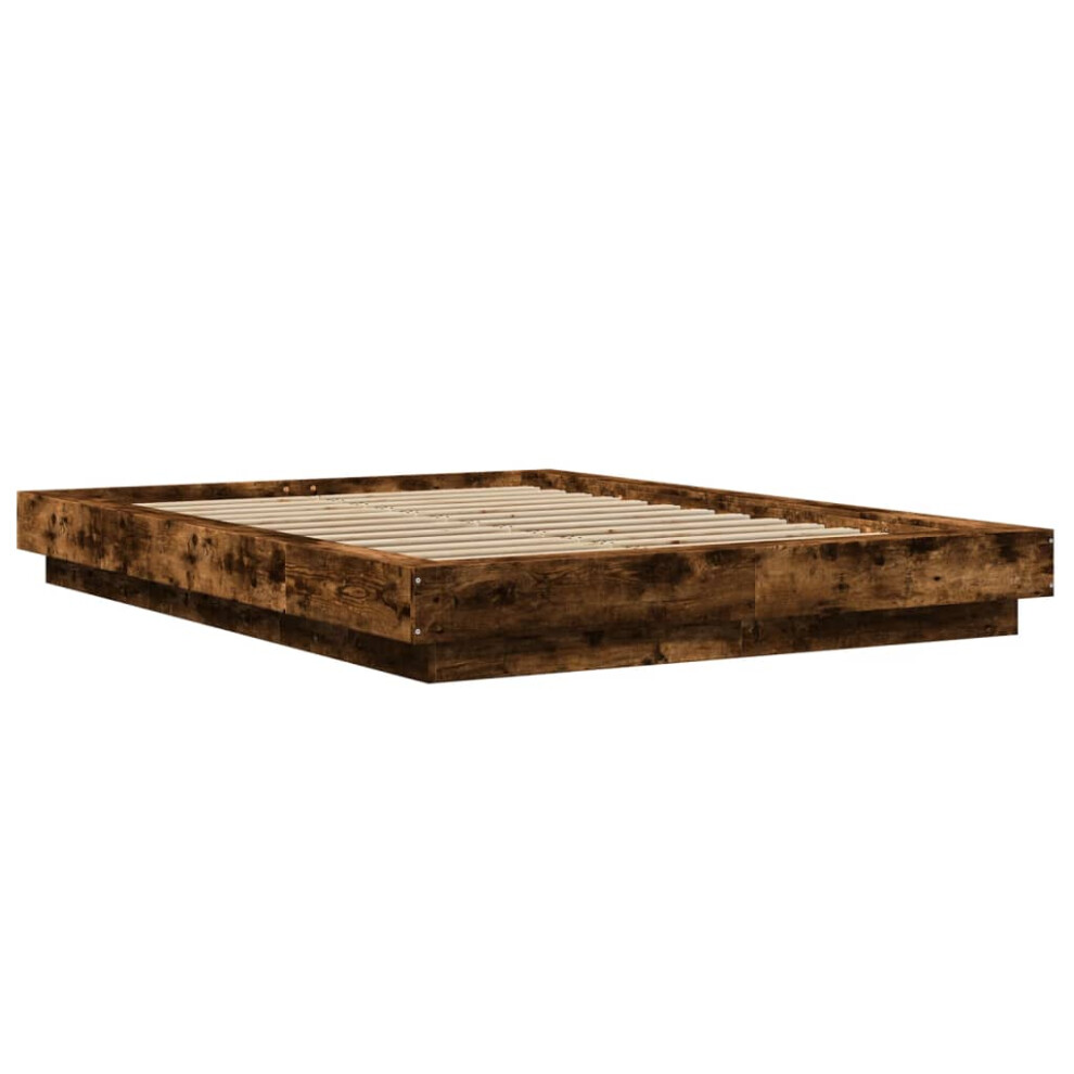 Vidaxl (Smoked Oak, 120 X 200 Cm) Bed Frame And Led Lights Bed Base Mattress Foundation Engineered Wood