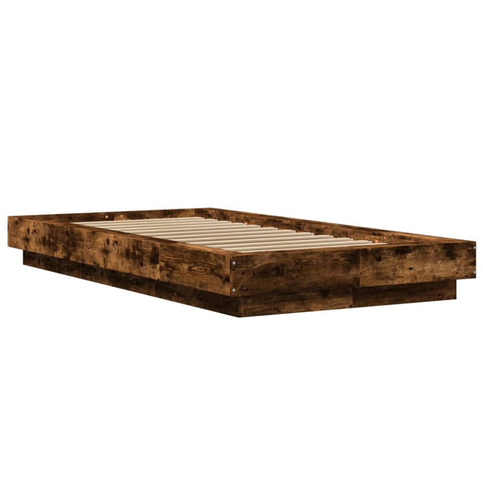 Vidaxl (Smoked Oak, 100 X 200 Cm) Bed Frame And Led Lights Bed Base Mattress Foundation Engineered Wood