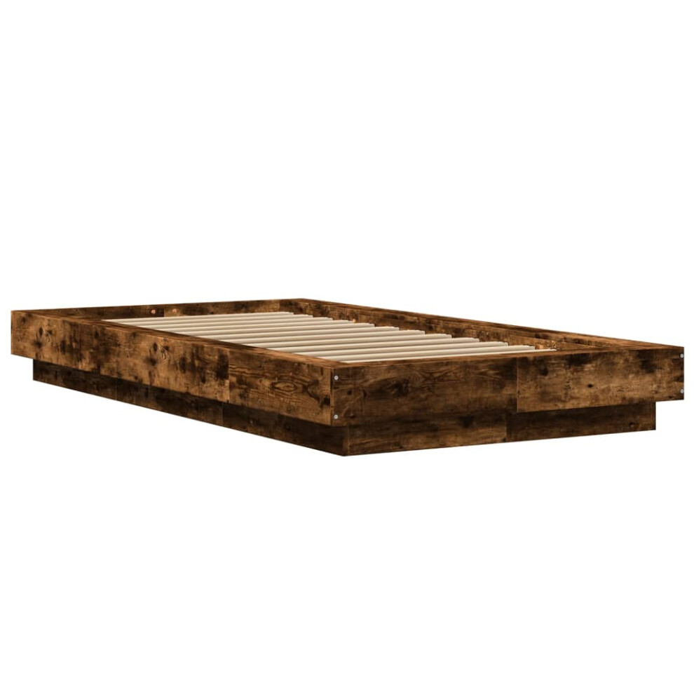 (smoked oak, 90 x 200 cm) vidaXL Bed Frame and LED Lights Bed Base Mattress Foundation Engineered Wood