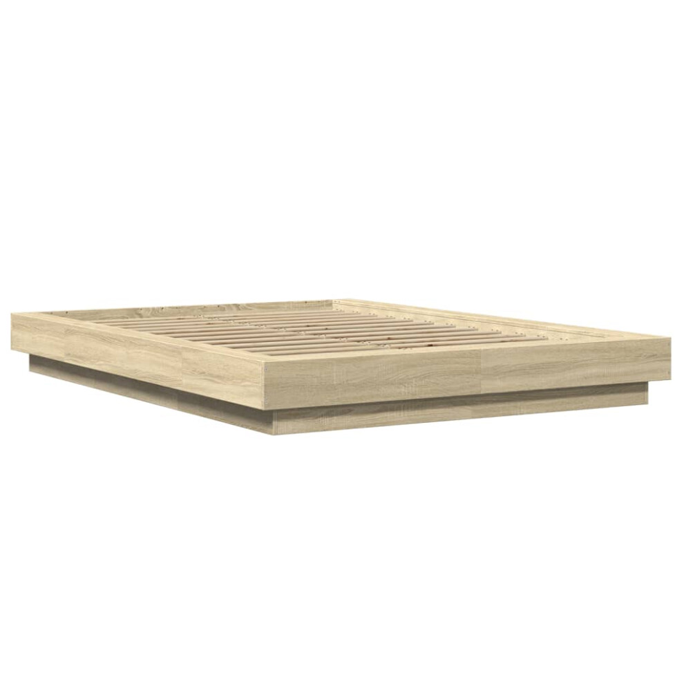 Vidaxl (Sonoma Oak, 140 X 190 Cm) Bed Frame And Led Lights Bed Base Mattress Foundation Engineered Wood