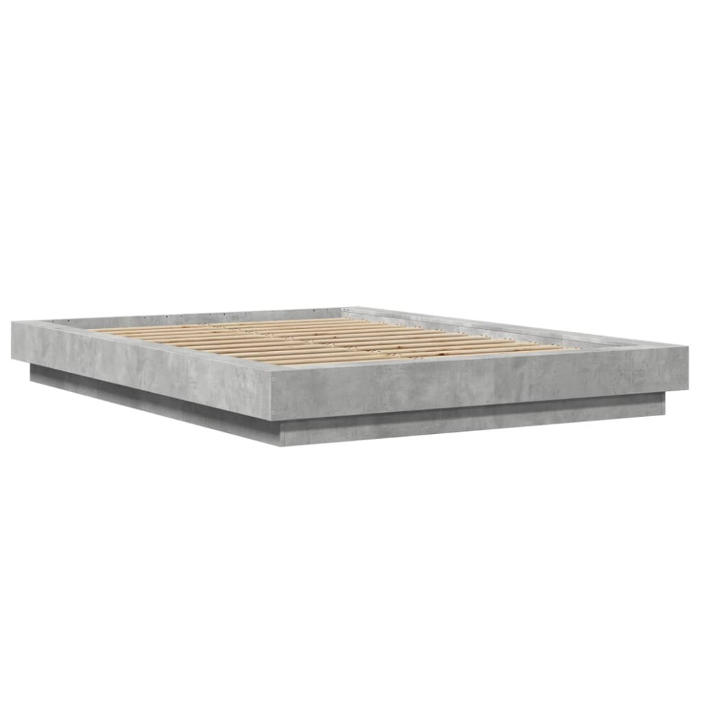 Vidaxl (Concrete Grey, 135 X 190 Cm) Bed Frame And Led Lights Bed Base Mattress Foundation Engineered Wood