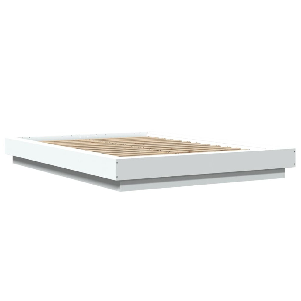 Vidaxl (White, 120 X 190 Cm) Bed Frame And Led Lights Bed Base Mattress Foundation Engineered Wood