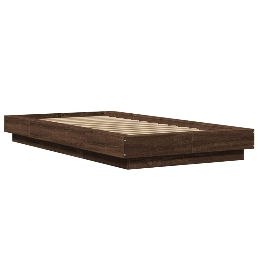 (brown, 90 x 190 cm) vidaXL Bed Frame and LED Lights Bed Base Mattress Foundation Engineered Wood