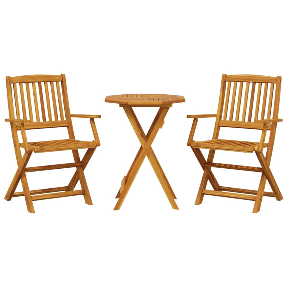 vidaXL Folding Bistro Set 3 Piece Outdoor Table and Chair Solid Wood Acacia