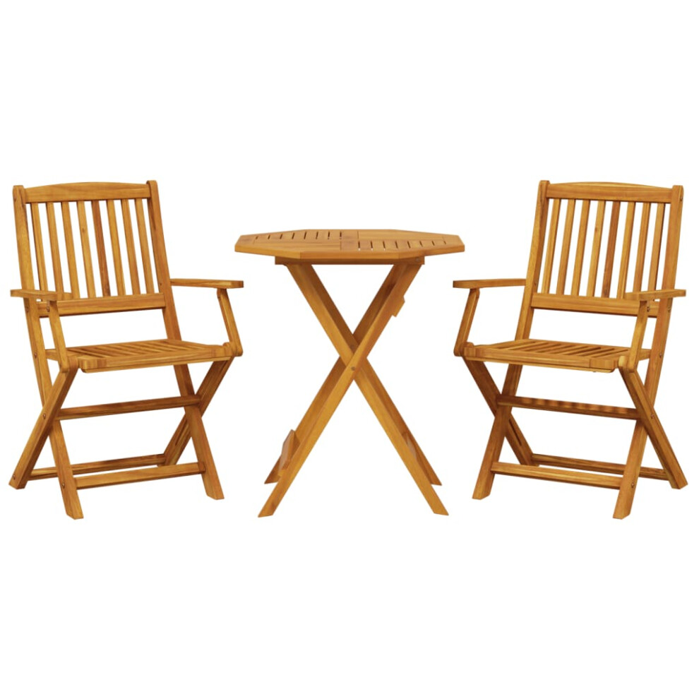 vidaXL Folding Bistro Set 3 Piece Outdoor Table and Chair Solid Wood Acacia