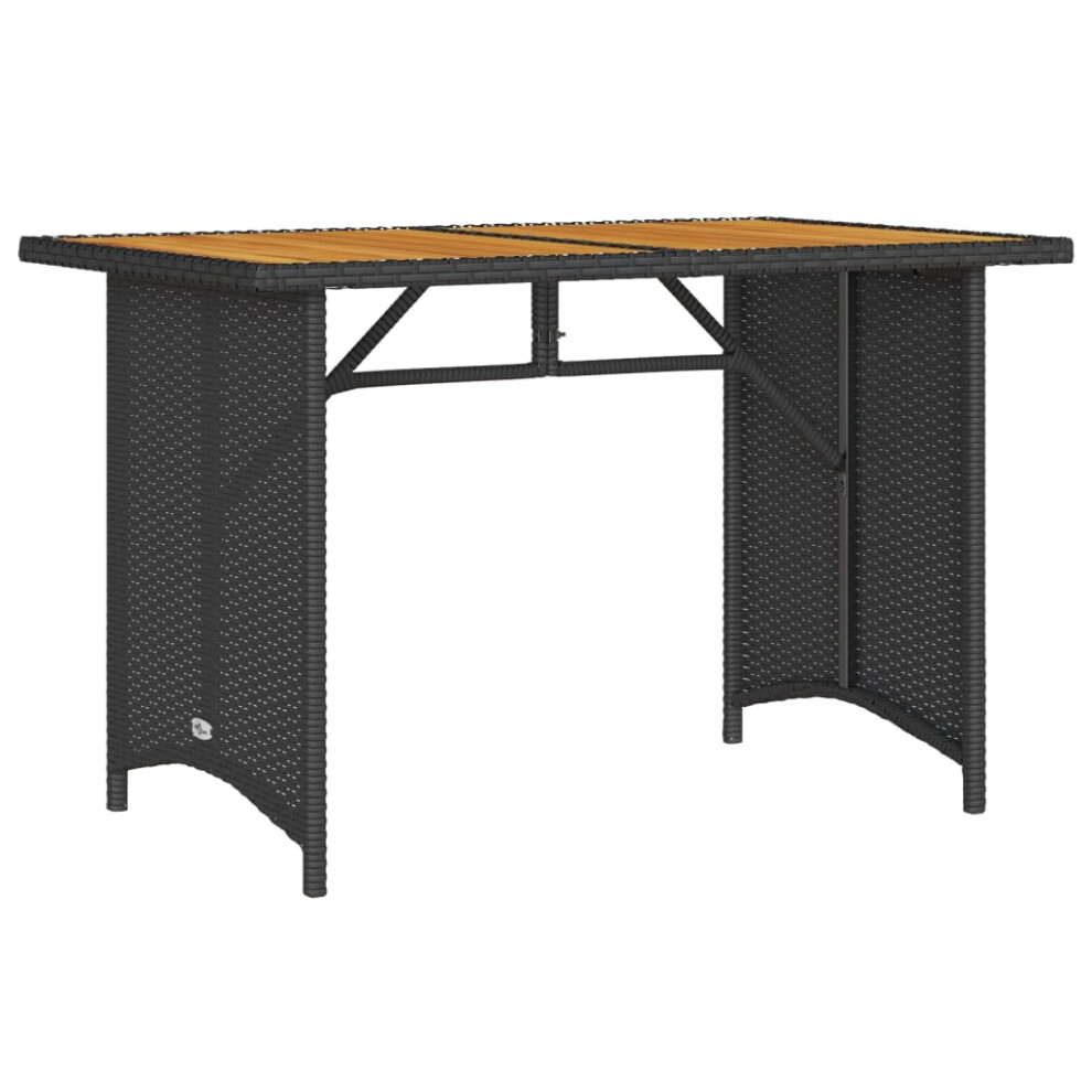 vidaXL Garden Table with Wooden Top Outdoor Dining Table Black Poly Rattan