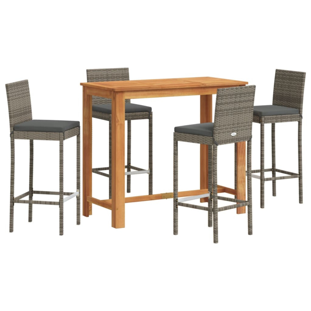 Vidaxl Garden Bar Set 5 Piece Chairs Grey Solid Wood Acacia And Poly Rattan