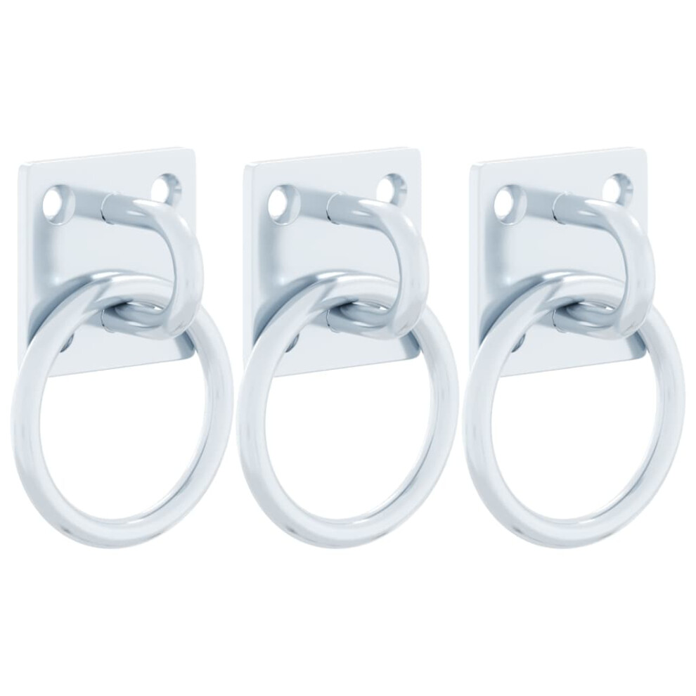 vidaXL Hitching Rings with Plates Horse Block Tie Ring 3 pcs Silver Steel