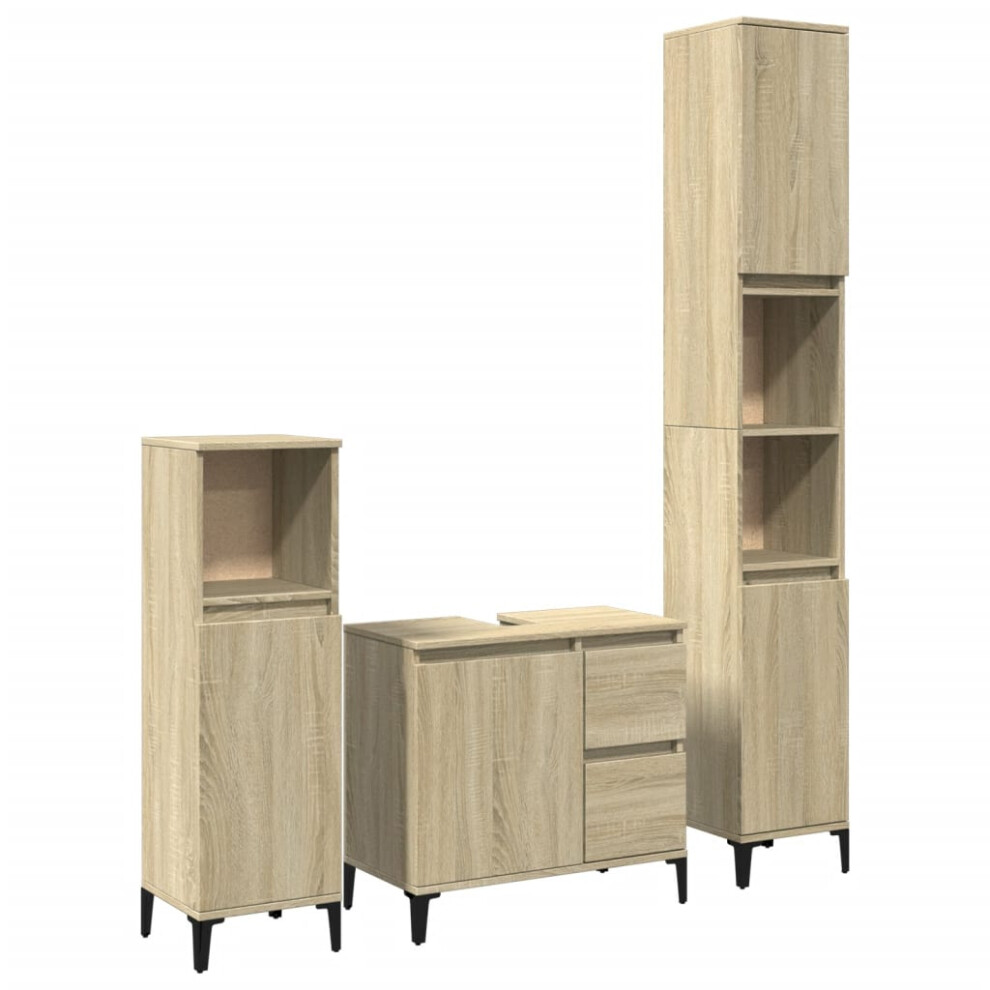 vidaXL Bathroom Furniture Set 3 Piece Sink Cabinet Sonoma Oak Engineered Wood