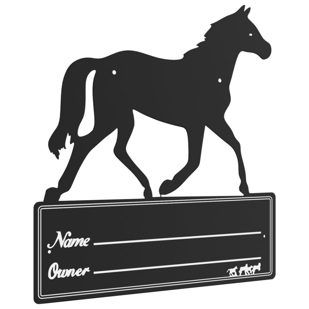 vidaXL Stable Nameplate Personalised Horse Pony Stable Name Plate Black Steel